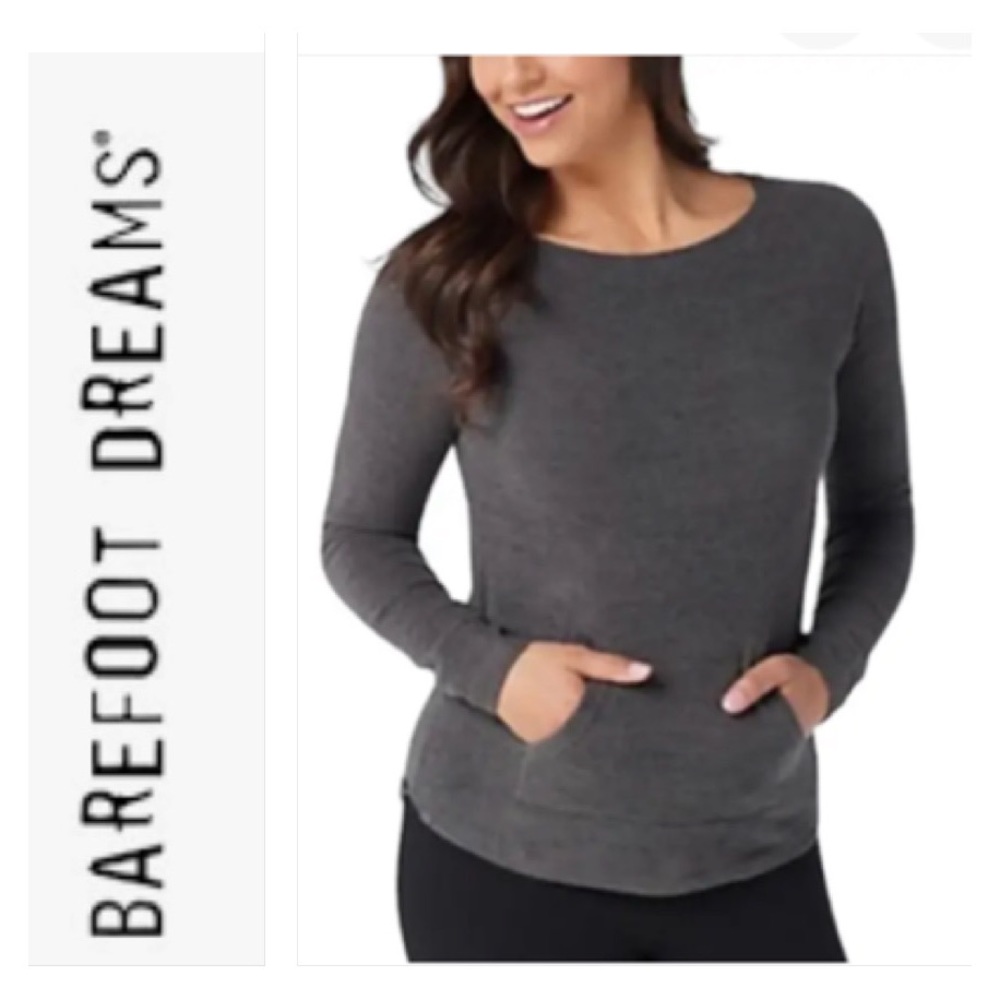 Barefoot Dreams Cozychic Lite Pullover In Gray Carbon Size S